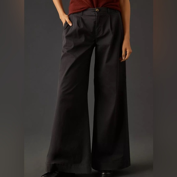 Anthropologie Pants - By Anthropologie Mid Rise‎ Washed Black Wide Leg Pleated Trouser Pants